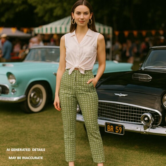 J. Jill Pants - J.Jill Retro Inspired Womens Akle Cropped Pants 4 Green Geometric Stretch